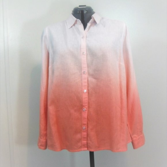 Kim Rogers Tops - Kim Rogers Tangerine/Pink Ombre Button Front Shirt